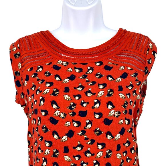 Meadow Rue Bird Print Orange Sleeveless Blouse Size XS - Picture 2 of 13
